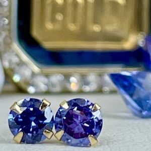1ct solid 14k Tanzanite stud Earrings yellow Gold .50ct 1/2ct. (5mm) each